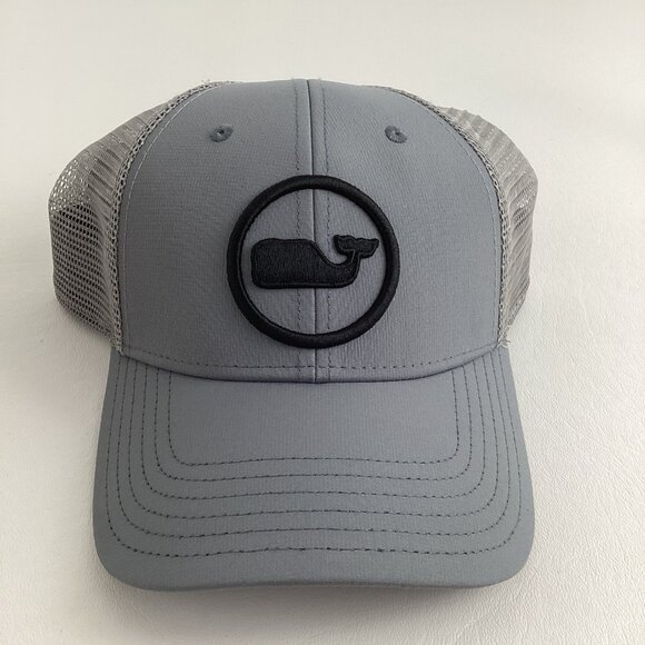 Vineyard Vines Snapback Trucker Hat Ball Cap Gray Blue Whale Dot Headwear - Picture 6 of 6